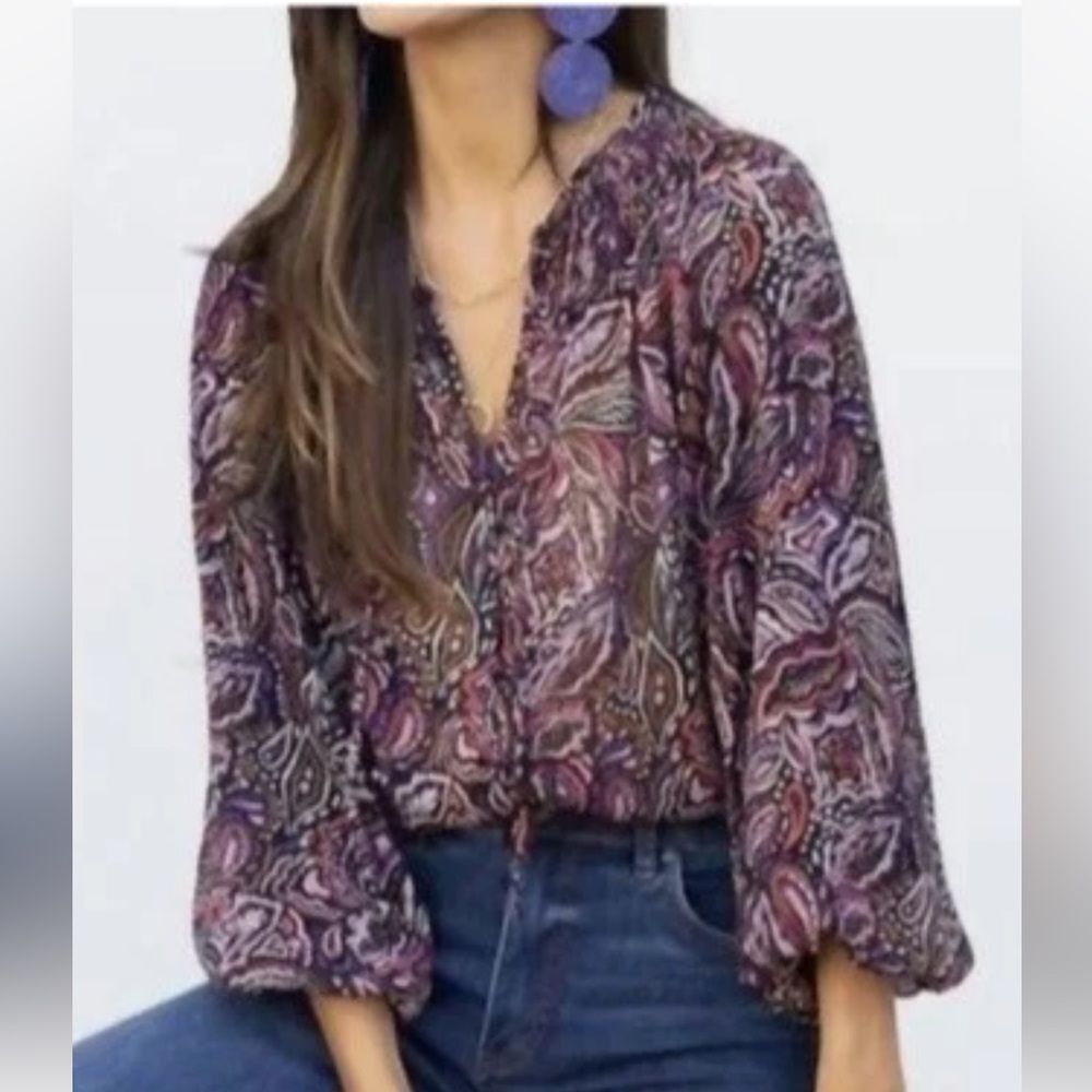 Sanctuary women’s flowy pink paisley print 3/4 sleeve boho blouse medium